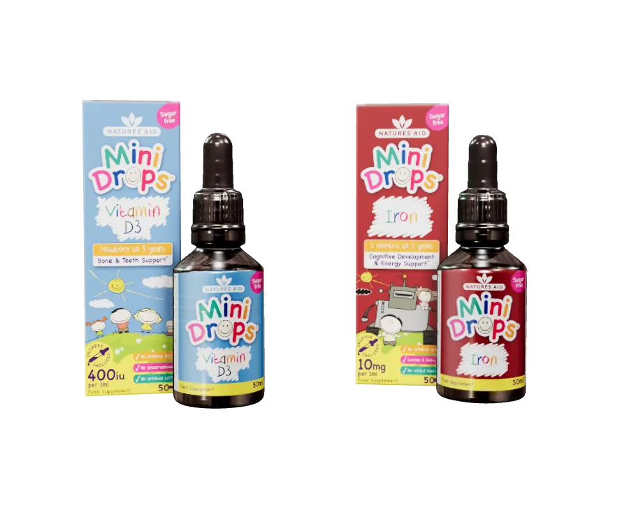 Natures Aid Mini Drops Vitamin D3 and Mini Drops Iron for children